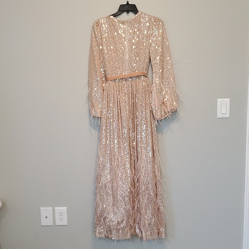 ANTONIO MELANI xNicola Bathie Nicola Sequin Belted Feathered A-Line 0 dress - Picture 9 of 16